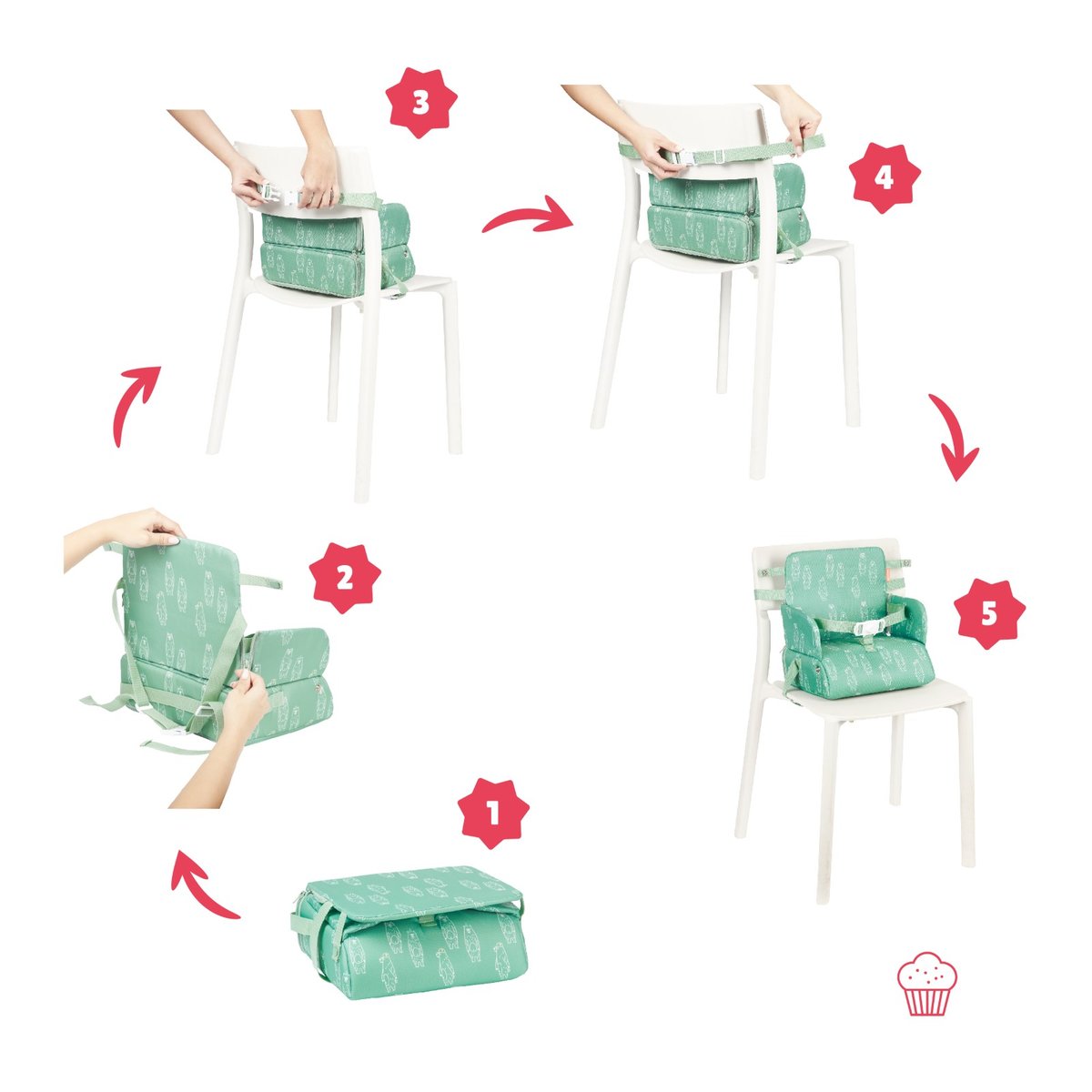 Réhausseur Chaise Bébé Nomade Ours vert, BADABULLE