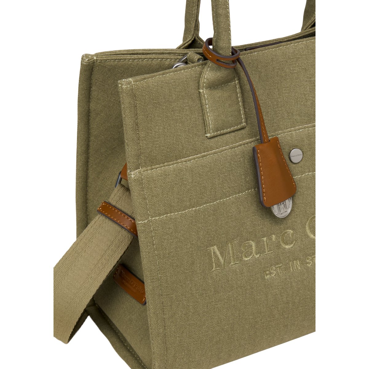 Shopper en toile modèle Mara moyen en coton organique robuste vert, MARC O'POLO