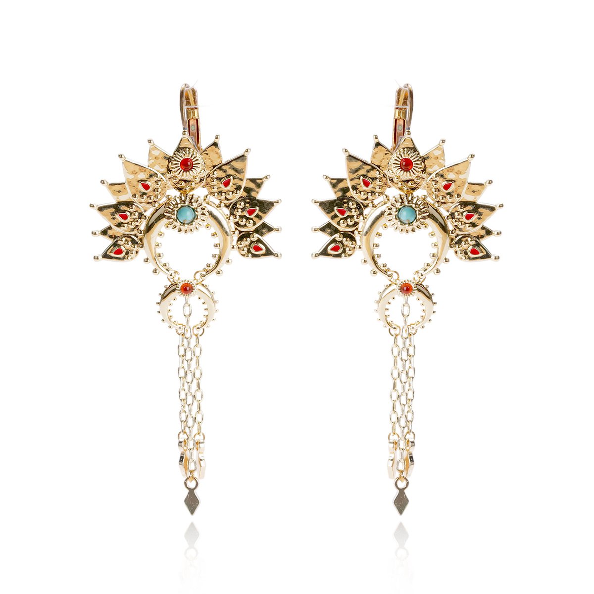 Boucles d'oreilles pendantes couronne avec chaînes MOSTY doré, HIPANEMA