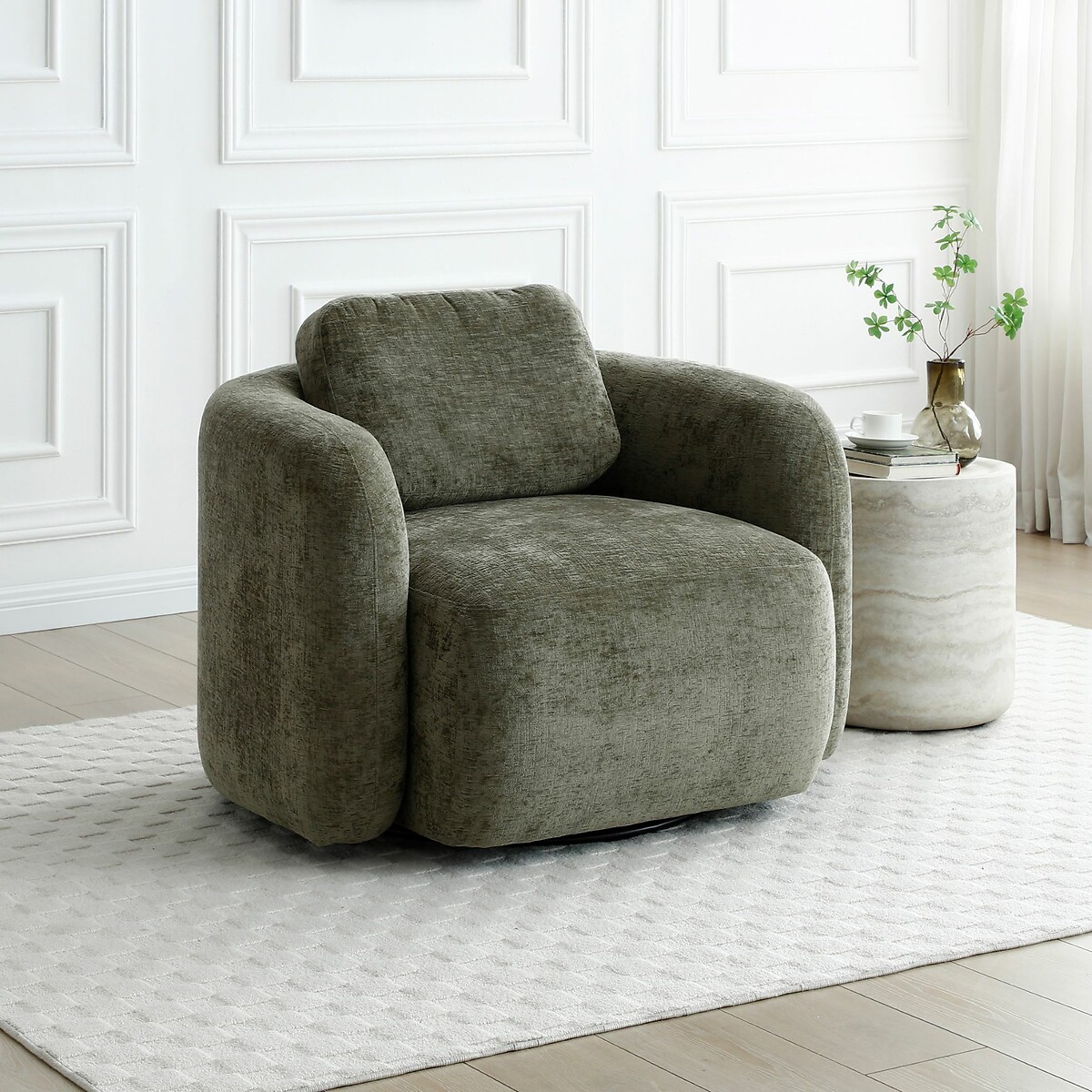 Muse Distressed Chenille Swivel Chair olive, ÉDITÉ