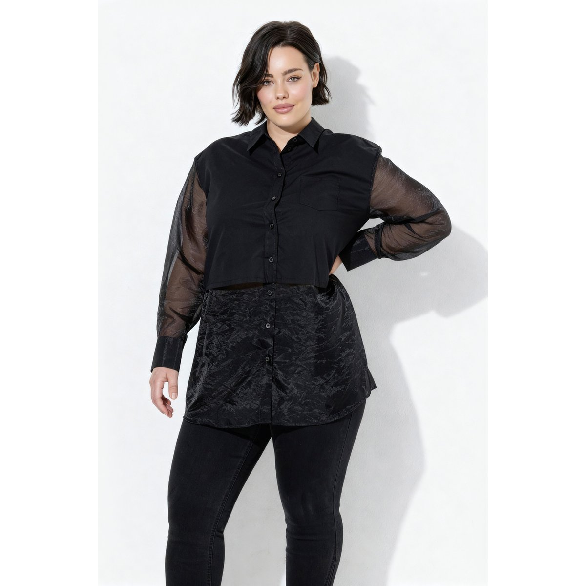 Chemisier à manches longues et col chemise noir, ULLA POPKEN