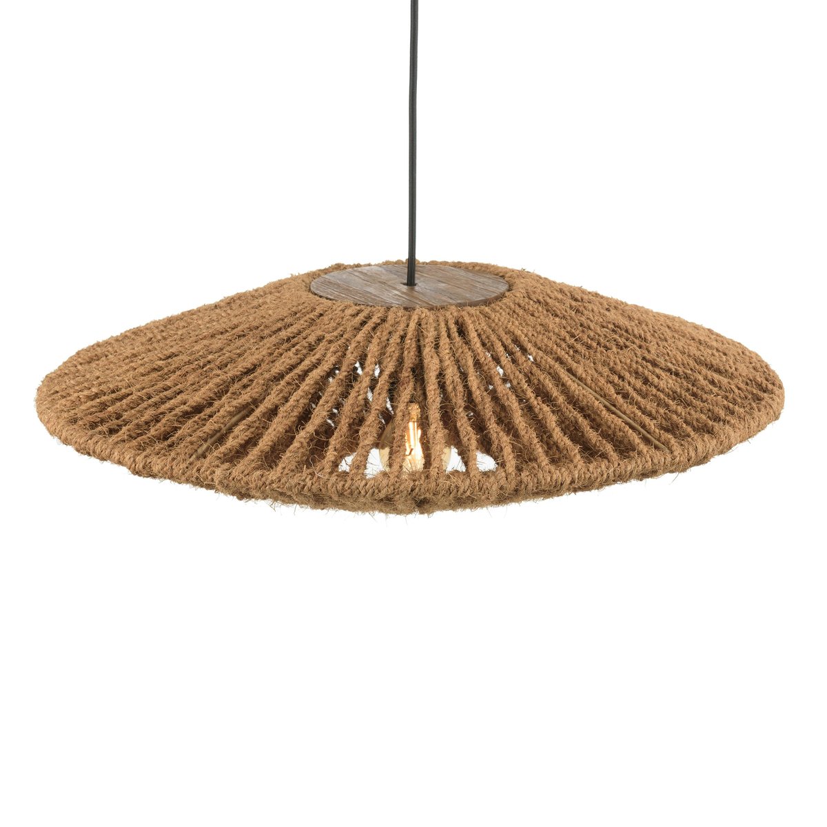 Suspension cymbale 60x60cm en fibre de coco et teck recyclé FOLELLI marron, PIER IMPORT