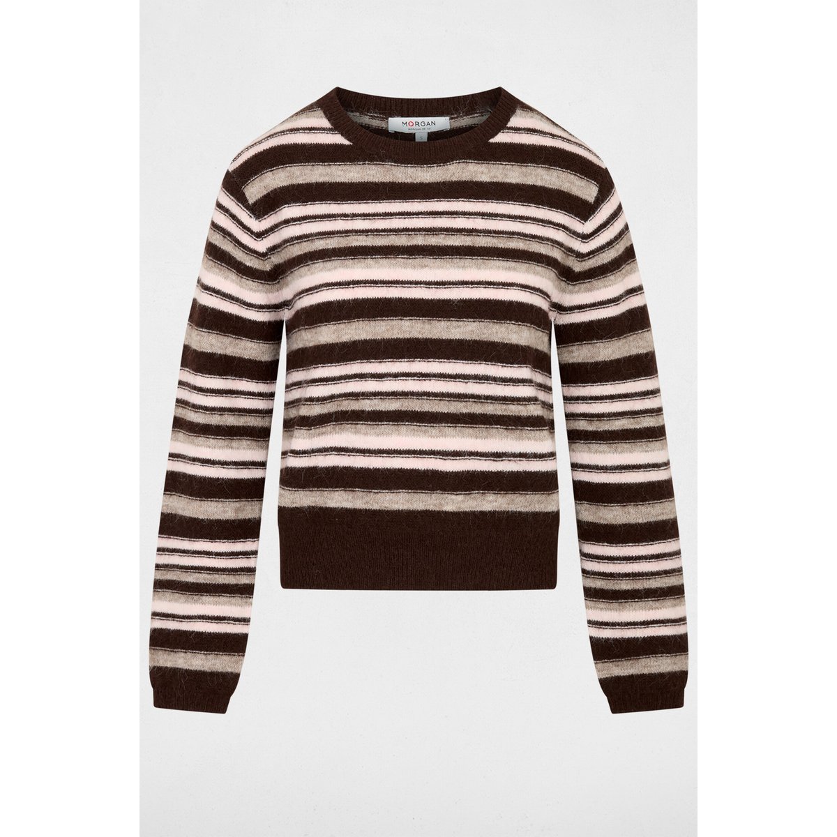 Pull rayé col rond marron, MORGAN