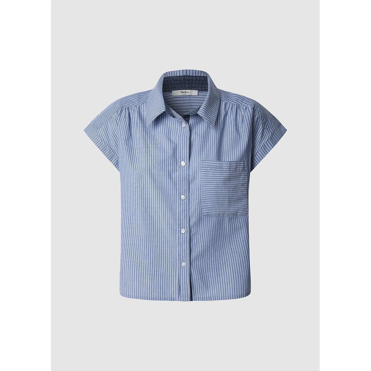 Short Blouse with Fine Stripes blue striped, PEPE JEANS