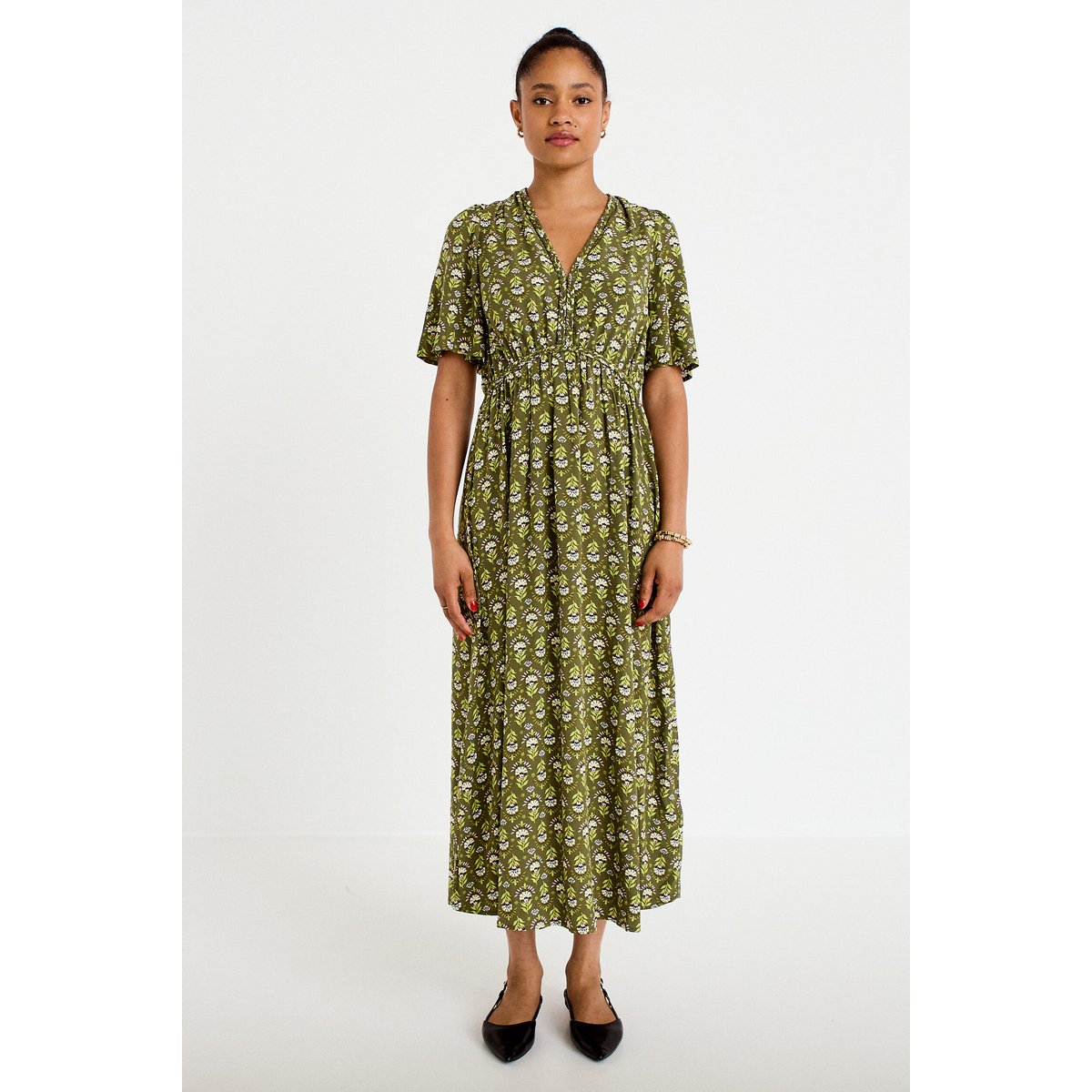 Robe longue manches courtes vert, CACHE CACHE