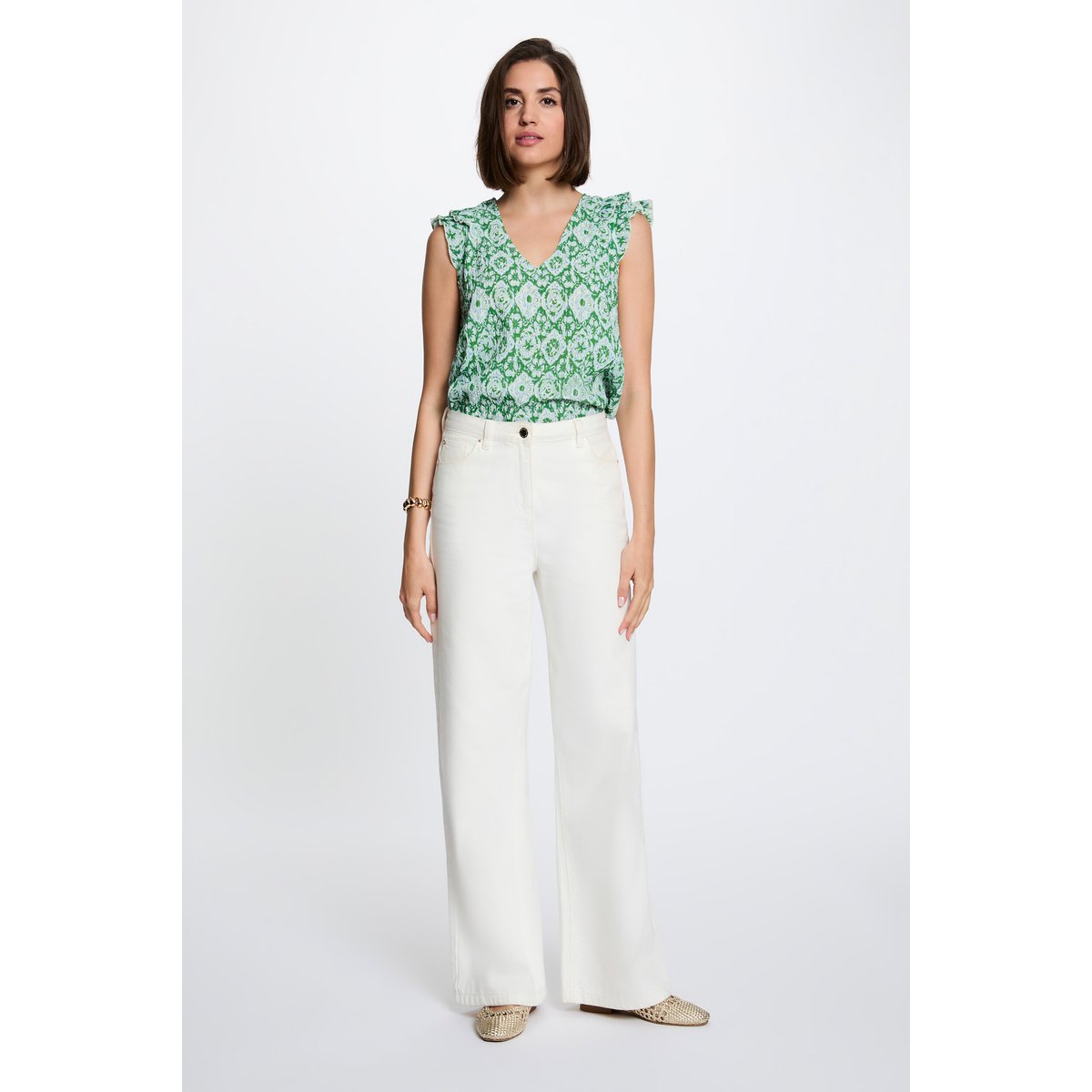 Top col v manches courtes multicolore, MORGAN
