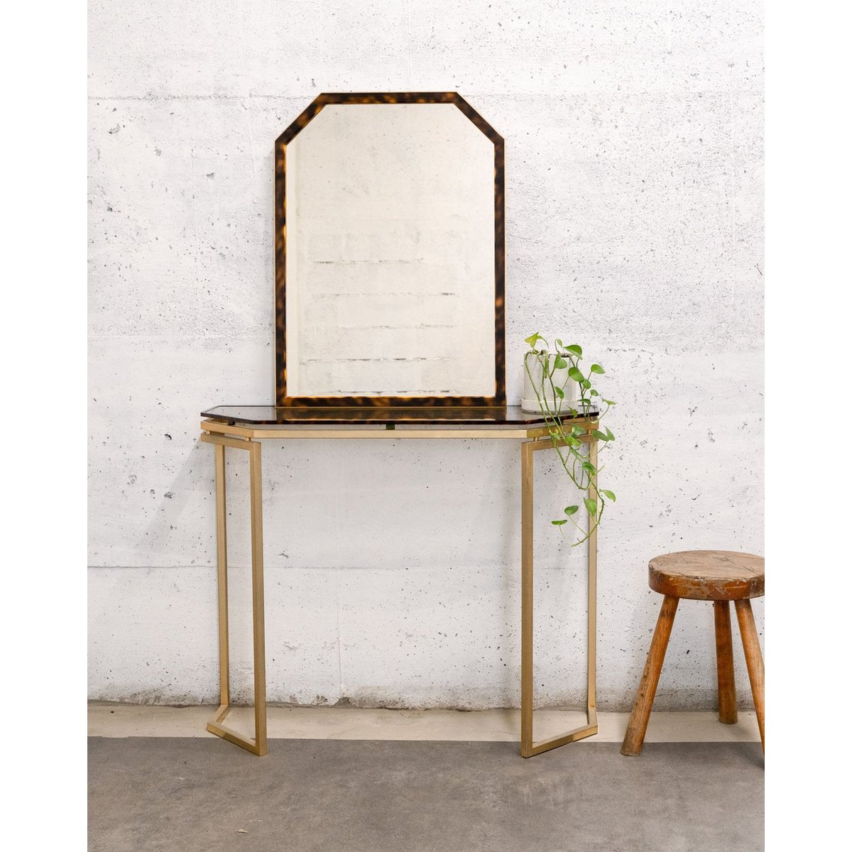 Console coiffeuse avec miroir imitation écaille de tortue Louise N°318 - Bon état miroir, DEBONGOUT