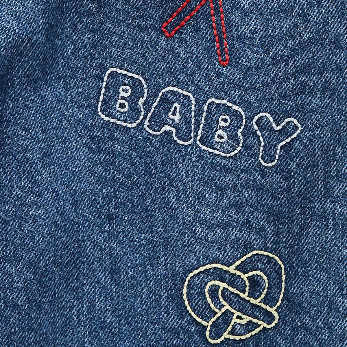 Jean taille élastique brodé en coton denim, BOUT'CHOU