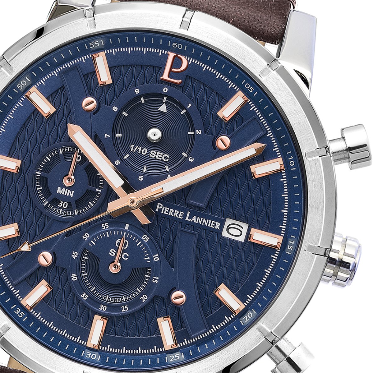 Montre Analogique CRITERIUM argenté bleu foncé marron foncé, PIERRE LANNIER