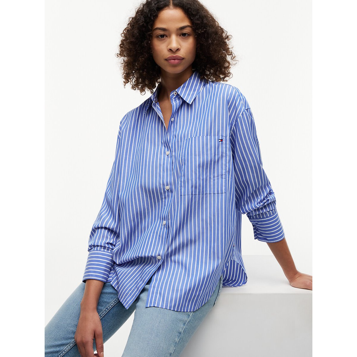 Chemise en popeline à rayures rayé bleu/blanc, TOMMY HILFIGER