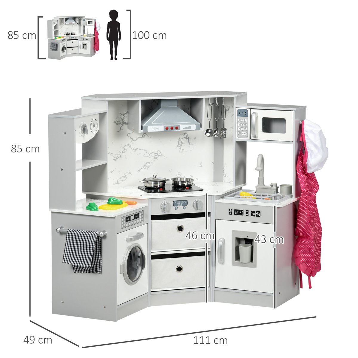 Ensemble de cuisine pour enfants MDF Gris gris blanc, AIYAPLAY