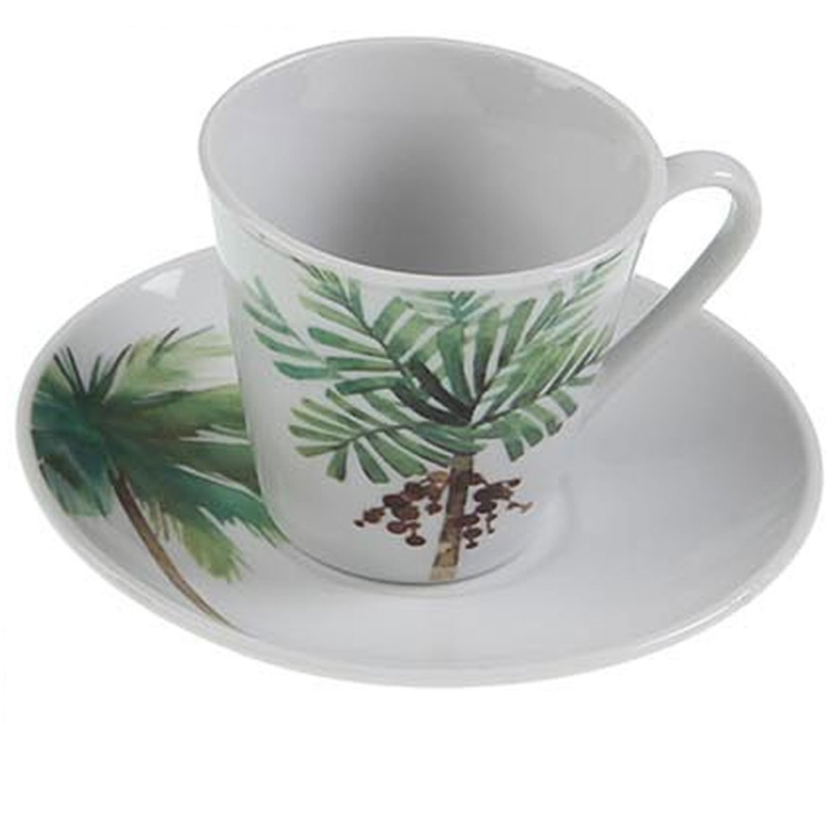 Set de 6 tasses avec dessous de tasses en porcelaine motifs palmiers vert, VERSA