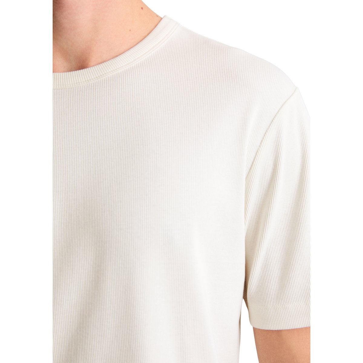 T-shirt côtelé DfC regular en coton bio mélangé blanc, MARC O’POLO DENIM