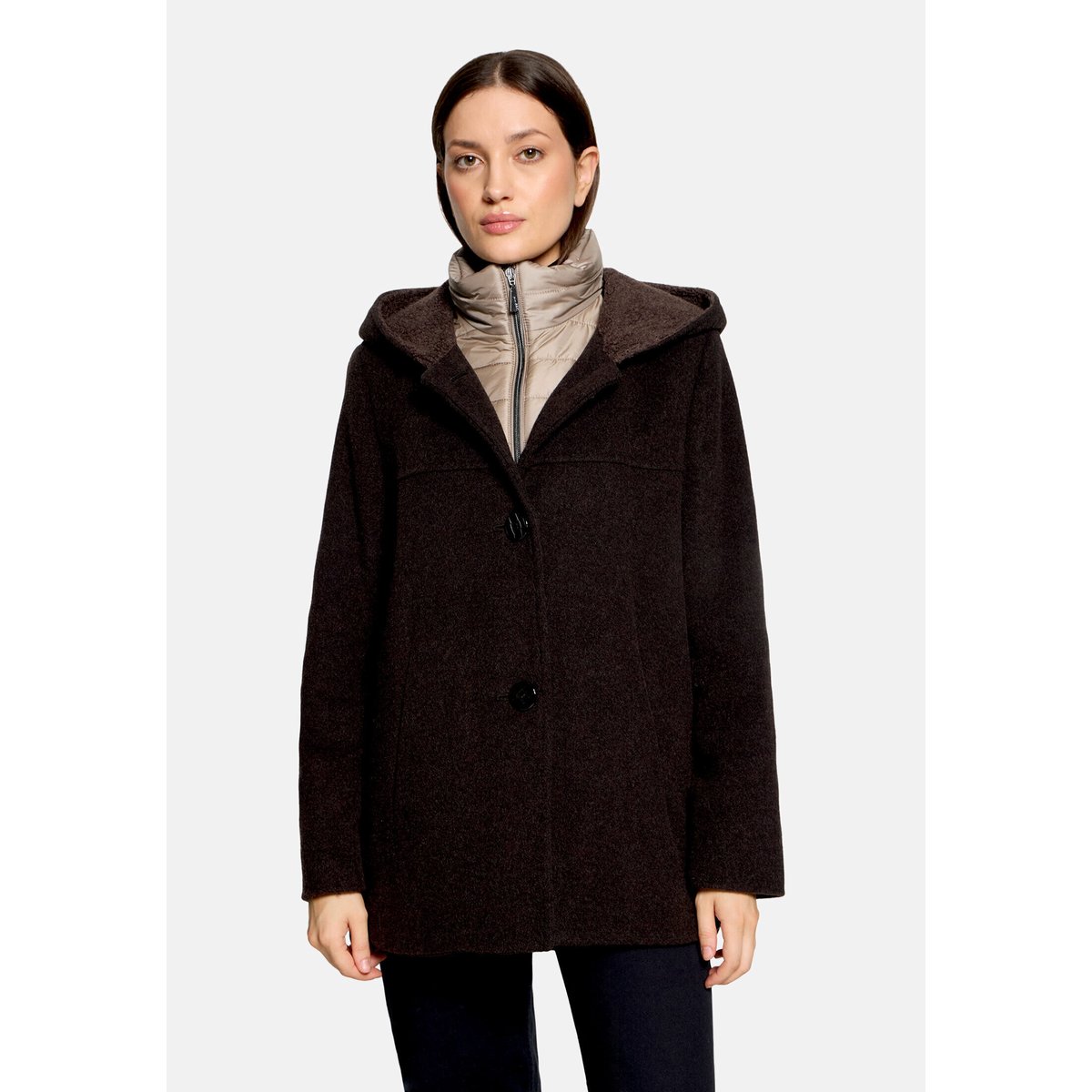Veste en laine à capuche dark brown melange, GIL BRET