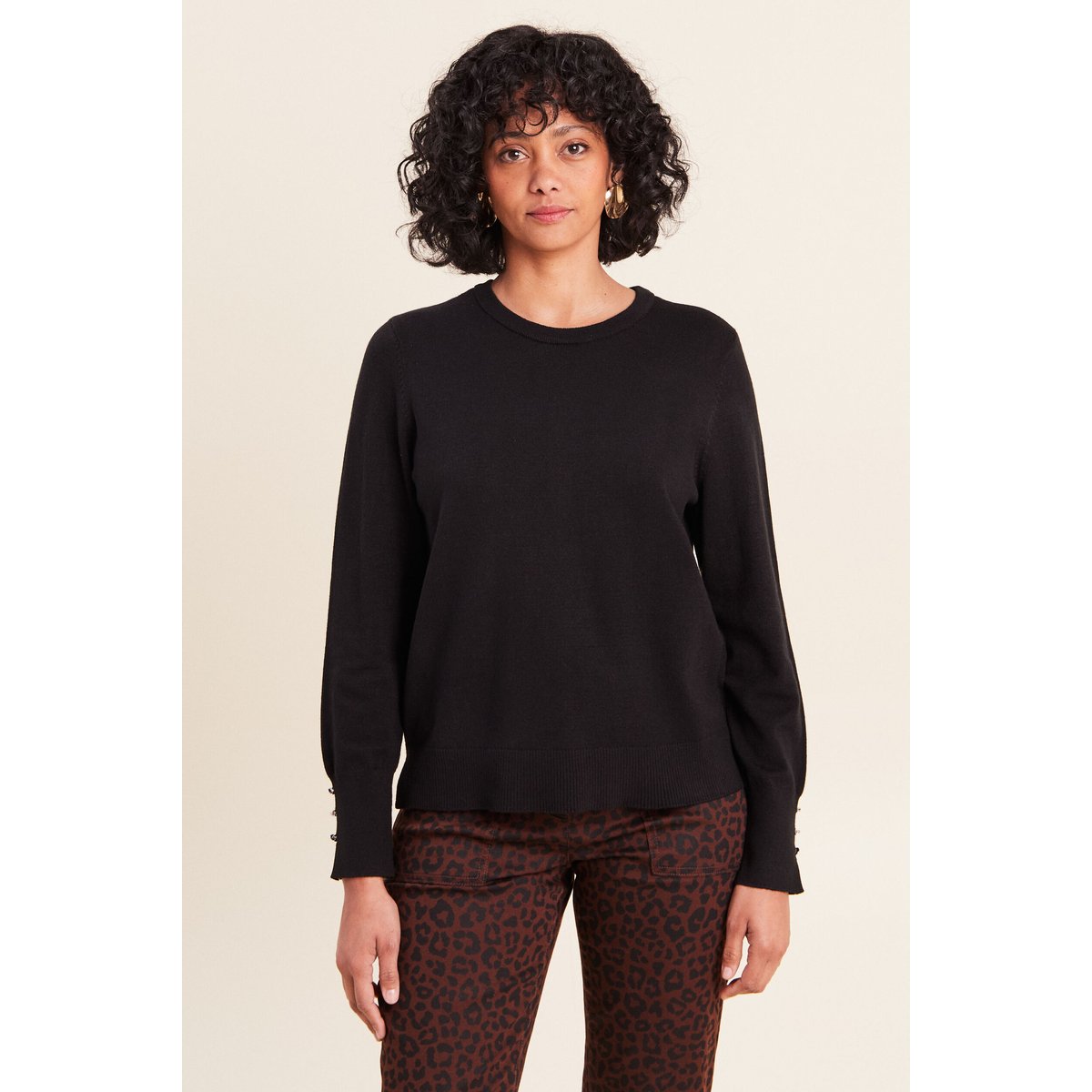 Pull droit col rond manches longues noir, BREAL