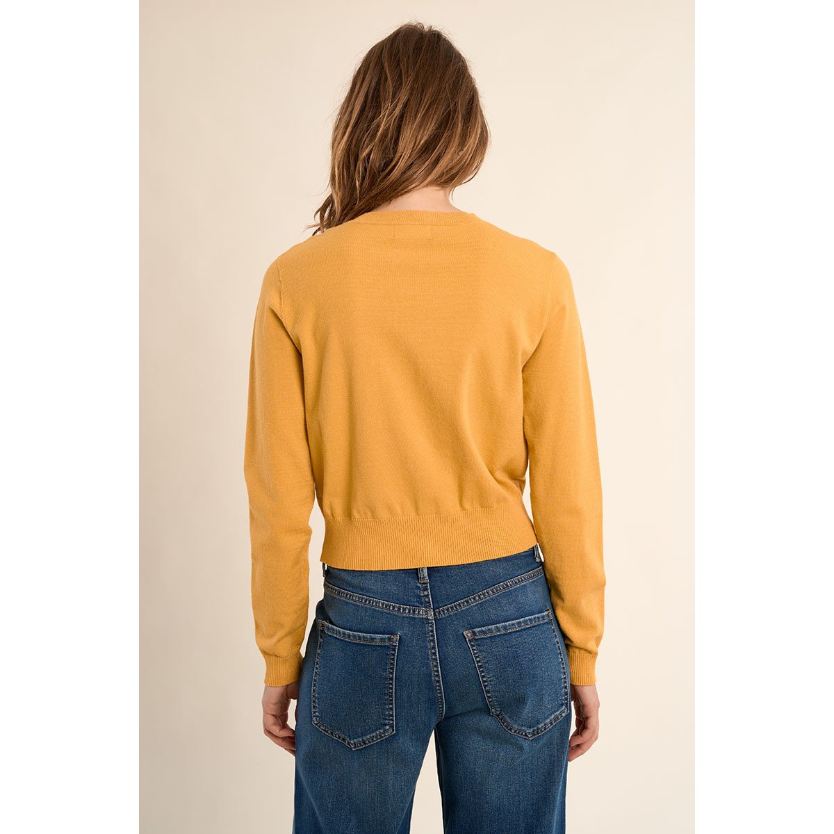 Gilet boutonné, détails cœurs mango yellow, MOLLY BRACKEN