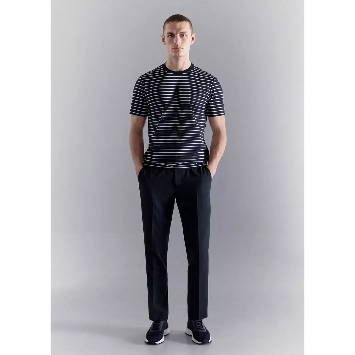 T-shirt slim-fit rayures COOLMAX® bleu marine, MANGO MAN