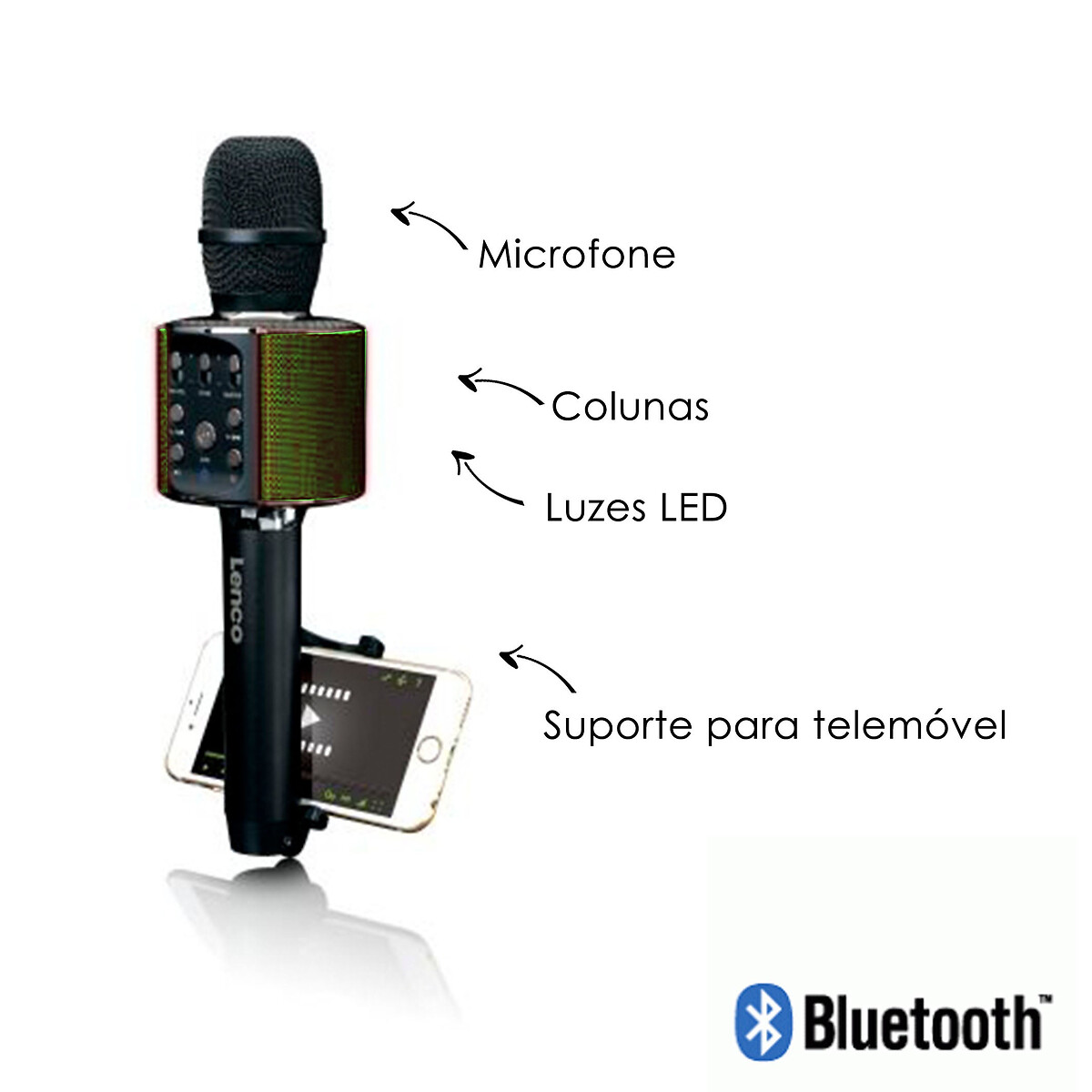 Coluna bluetooth com microfone sem fios, preto, da Lenco preto , LENCO