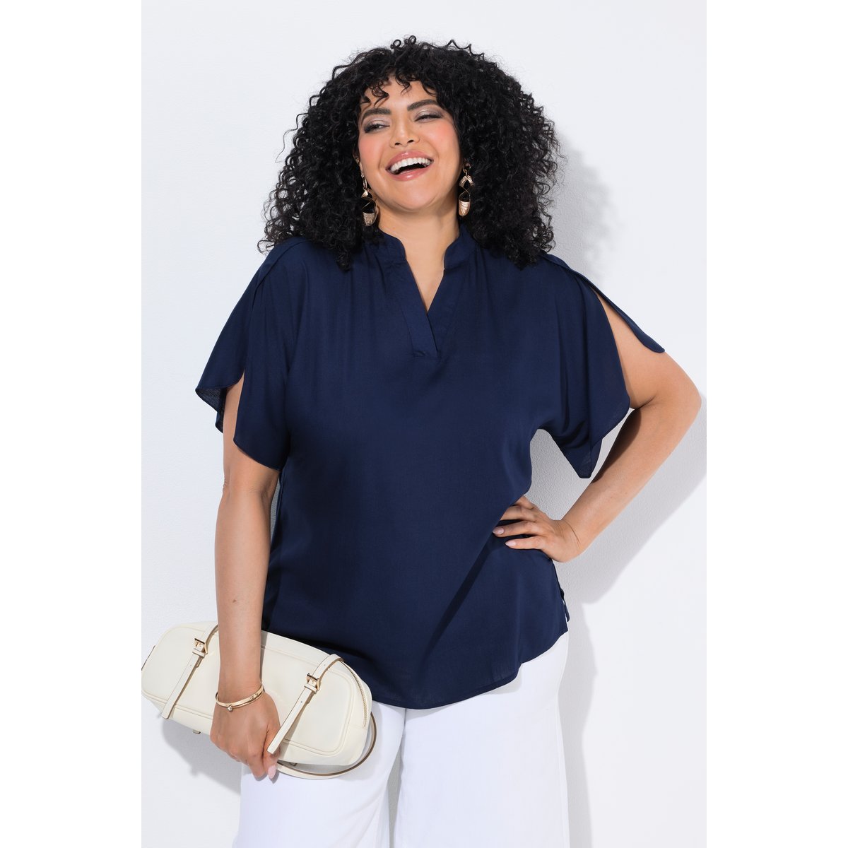 Tunique, oversize, col montant, col V marine, ULLA POPKEN