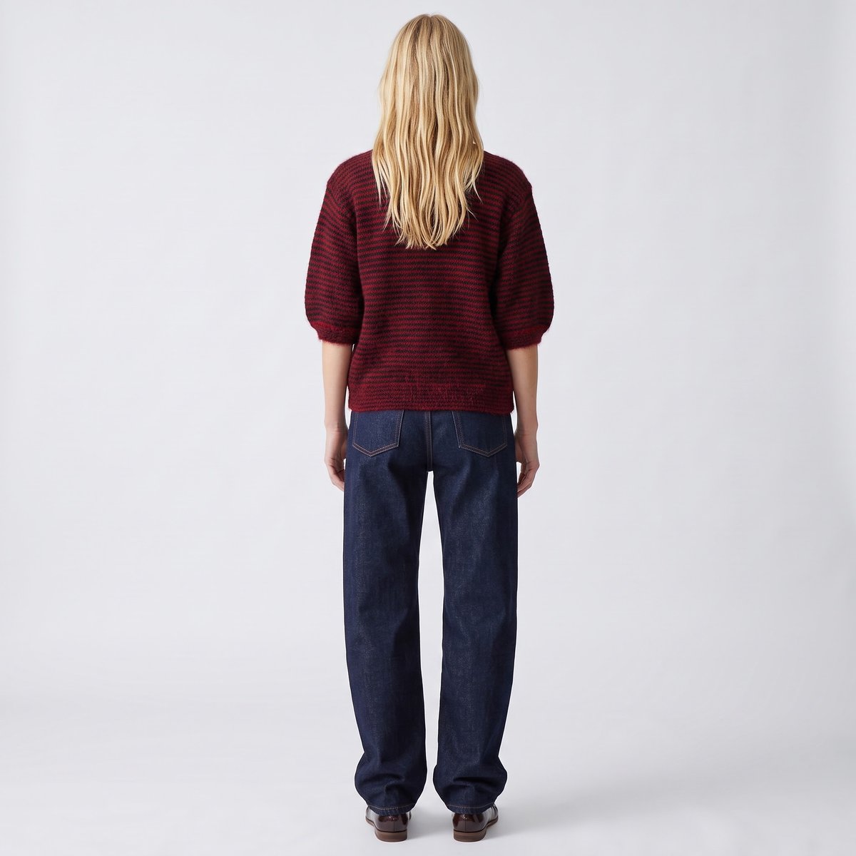 Pull femme manches ballon chiné rayé MARERIE red, ARTLOVE