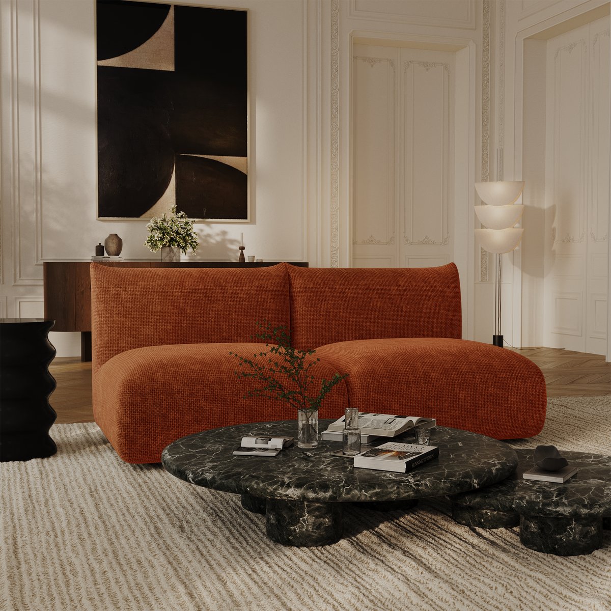 Canapé modulable 3 places en velours chenillé NOOMA terracotta, SIA HOME