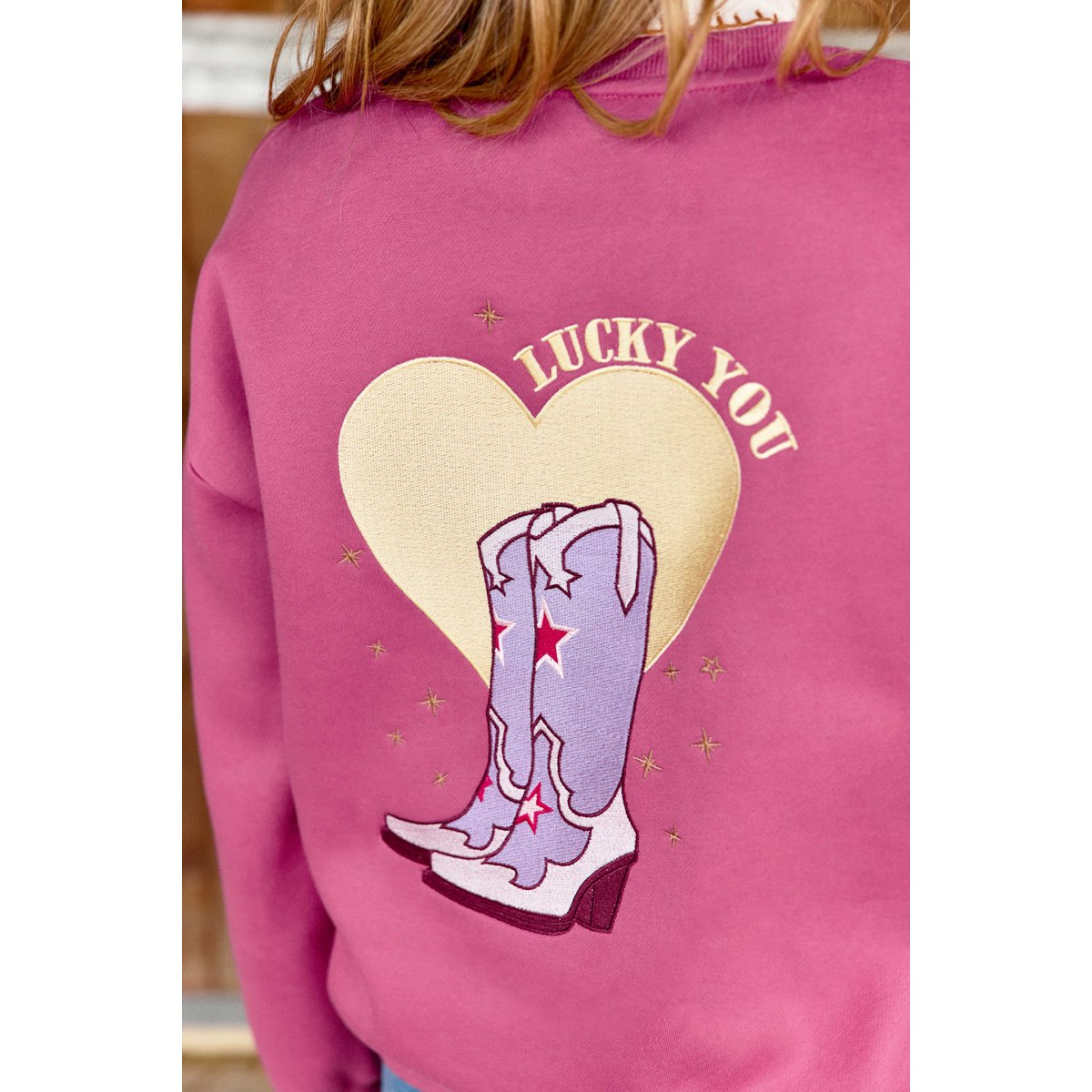 Sweat col rond imprimé broderie TUCKY 40-rose, LA PETITE ETOILE