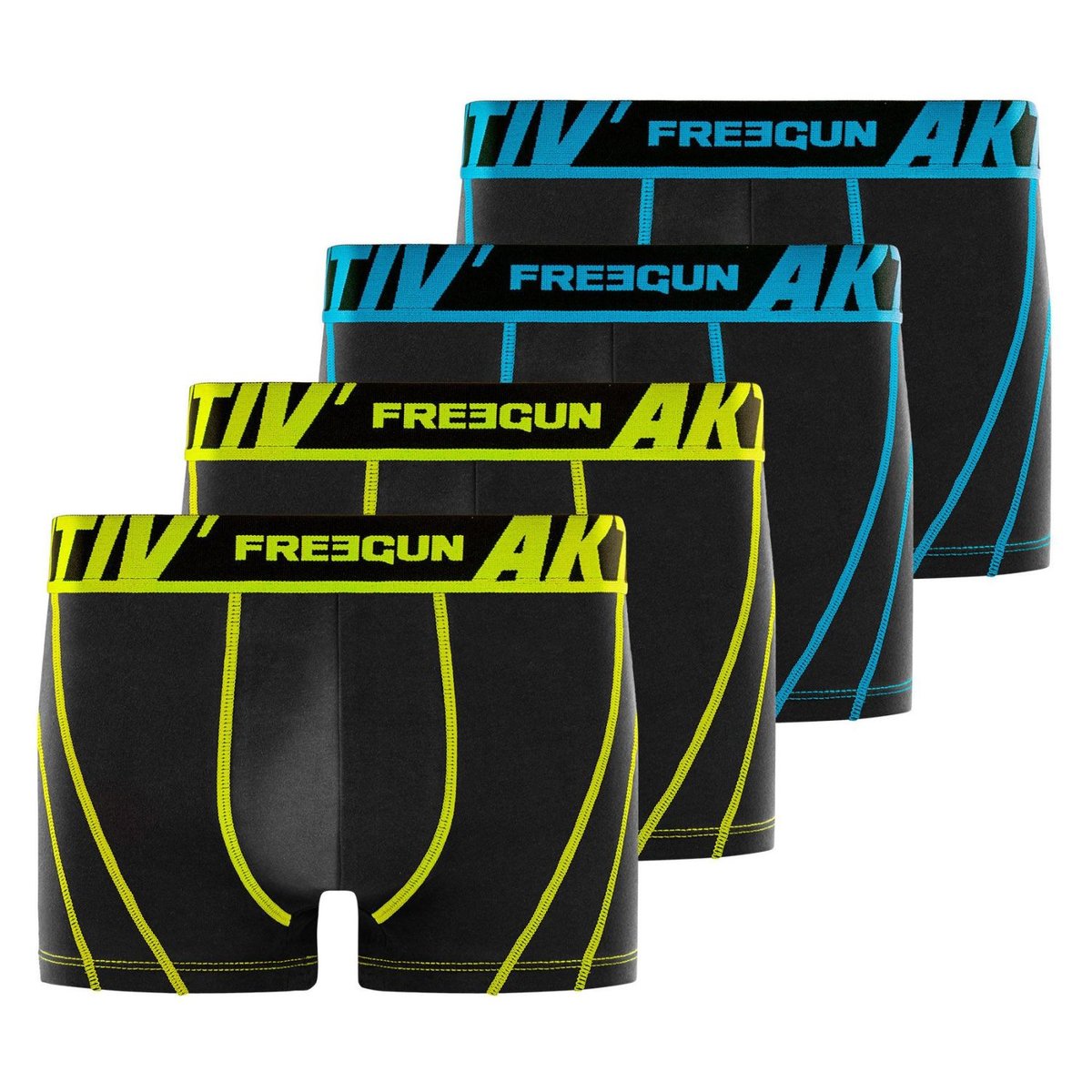 Lot De 4 Boxers Aktiv' Sport noir/jaune/bleu, FREEGUN