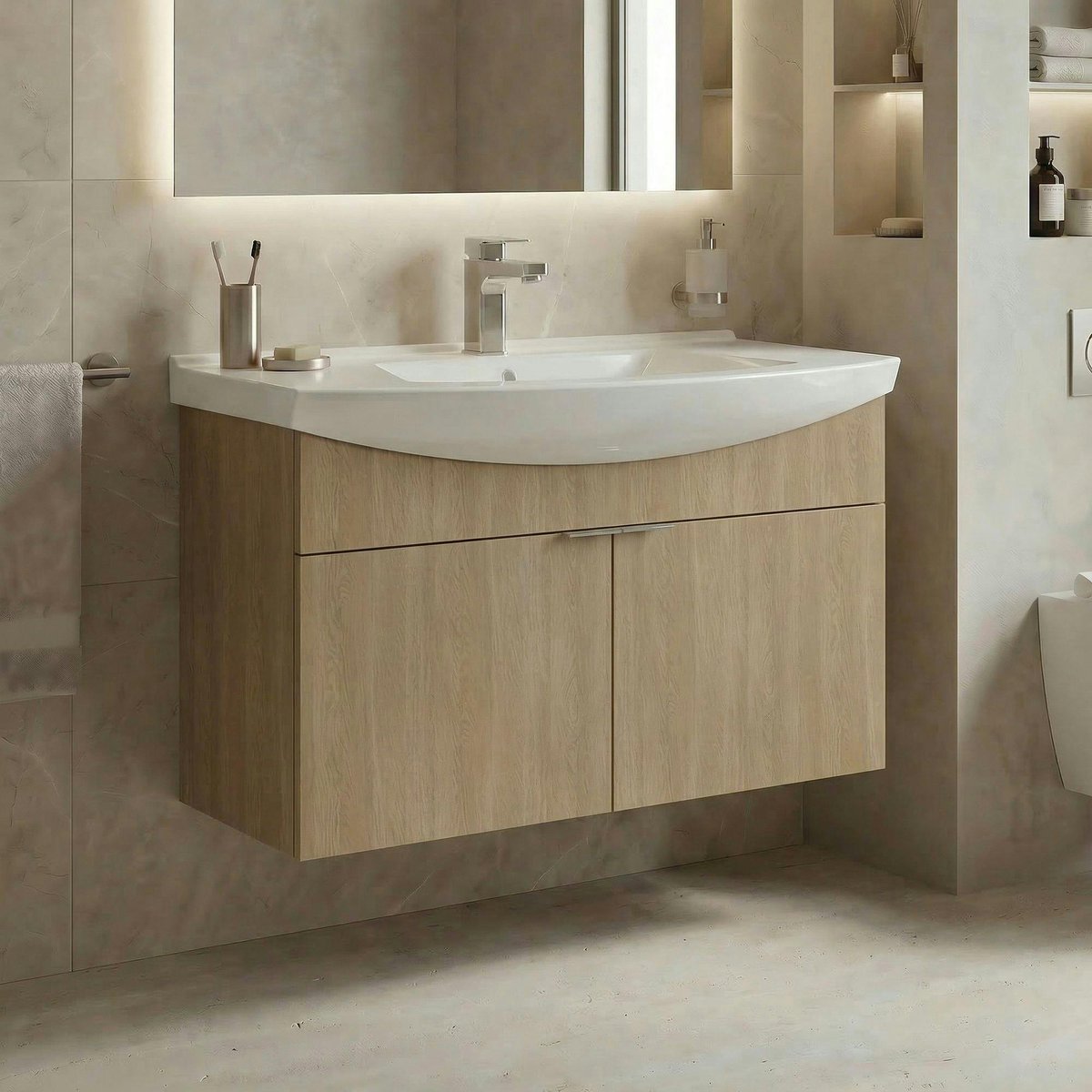 Meuble suspendu 80 cm + vasque UMI chêne, PIER IMPORT