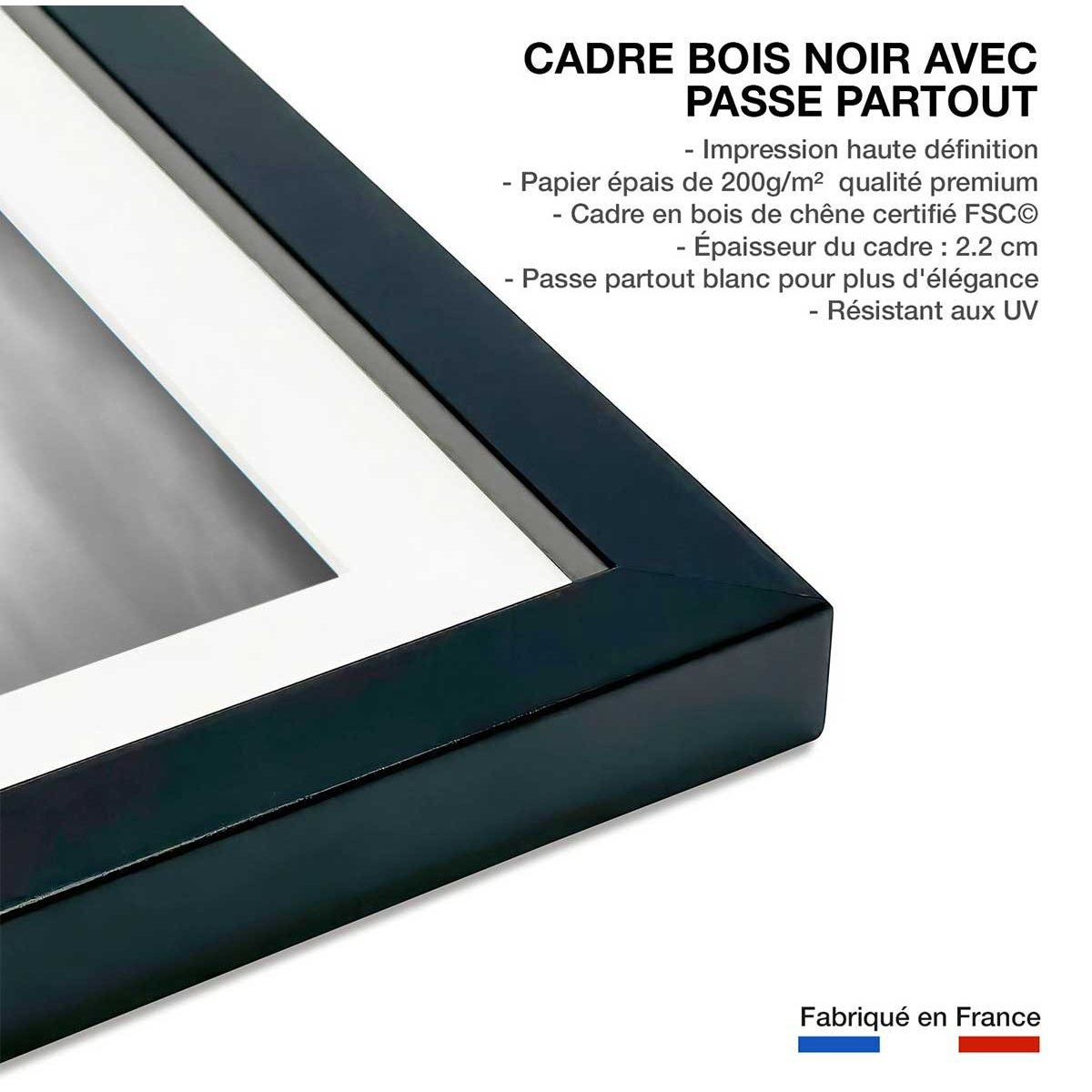 Affiche animaux bataille d'eau affiche + cadre en bois - noir, HEXOA