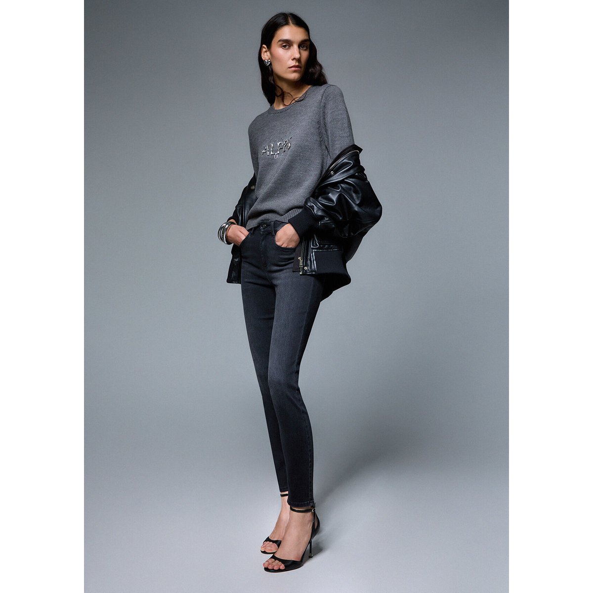 Jean skinny avec ornements denim noir, LIU JO