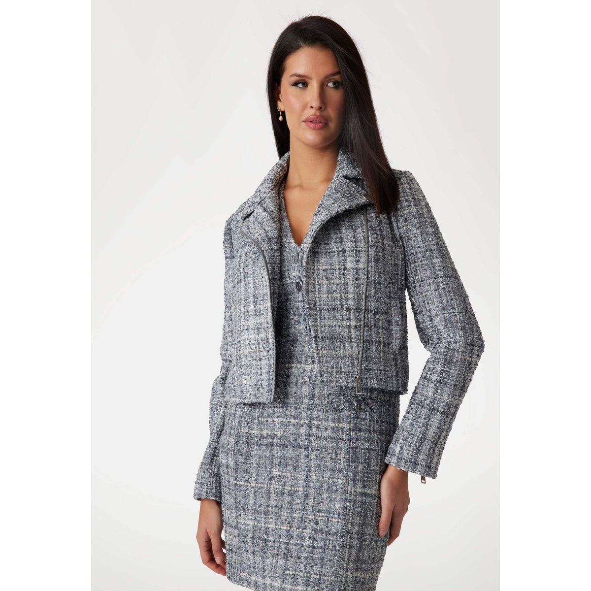 Blouson Motard Tweed gris multi, GUESS