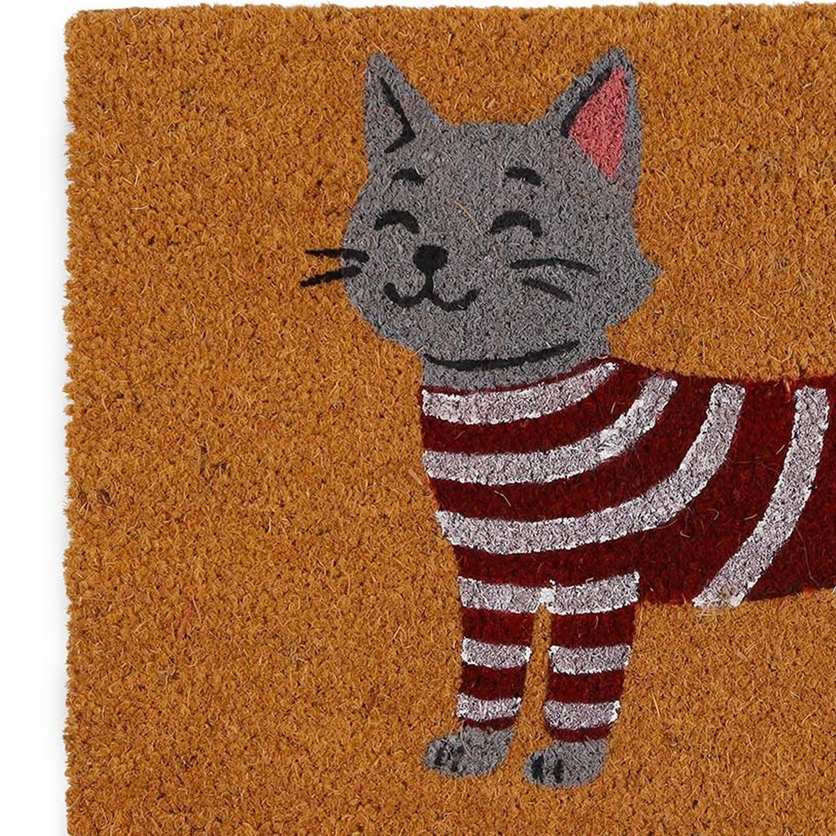 Paillasson coco chat pull rayé 60x40x2cm marron, WADIGA