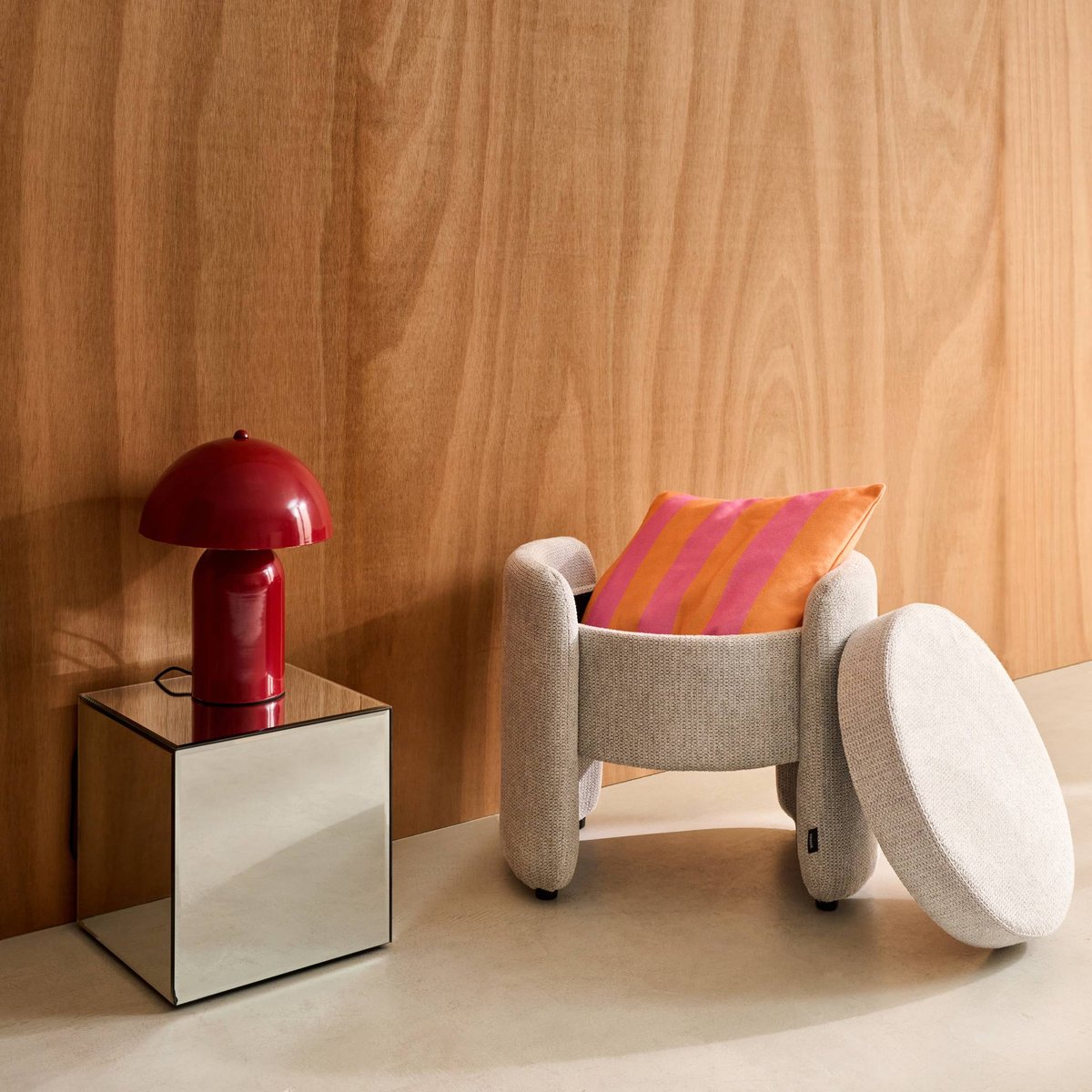 Tabouret coffre contemporain tissu KALO blanc, SWEEEK