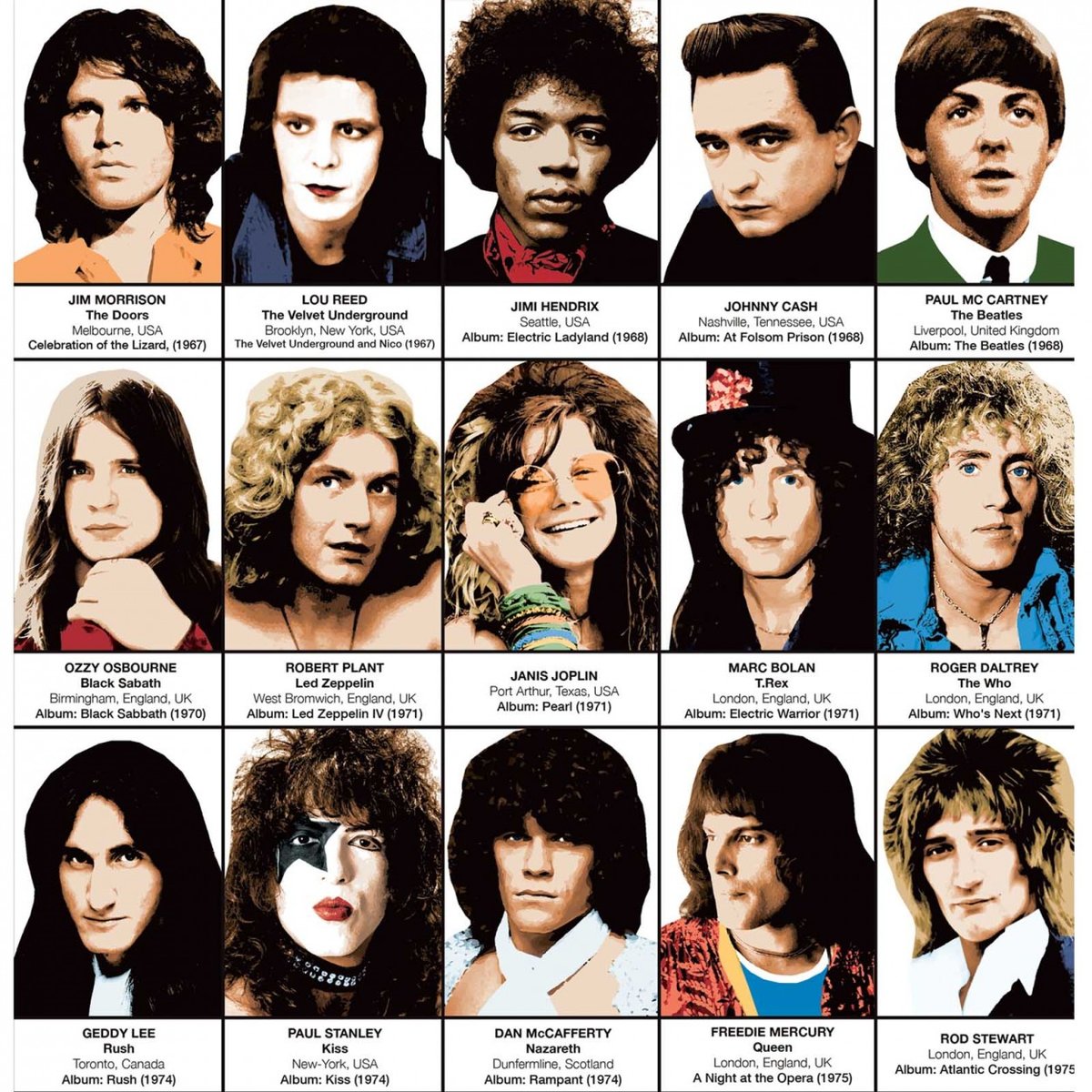 Affiche d'art - Legendary Rockstars Singers - Olivier Bourdereau affiche d'art, WALL EDITIONS