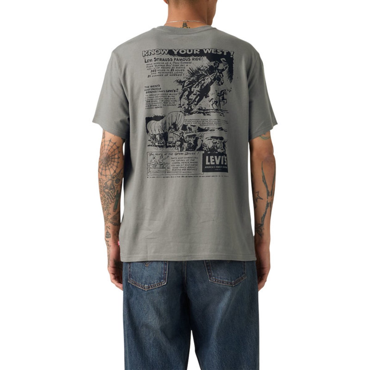 T-shirt en coton anthracite imprimé à coupe droite pourvu d'un col rond gris foncé, LEVI'S