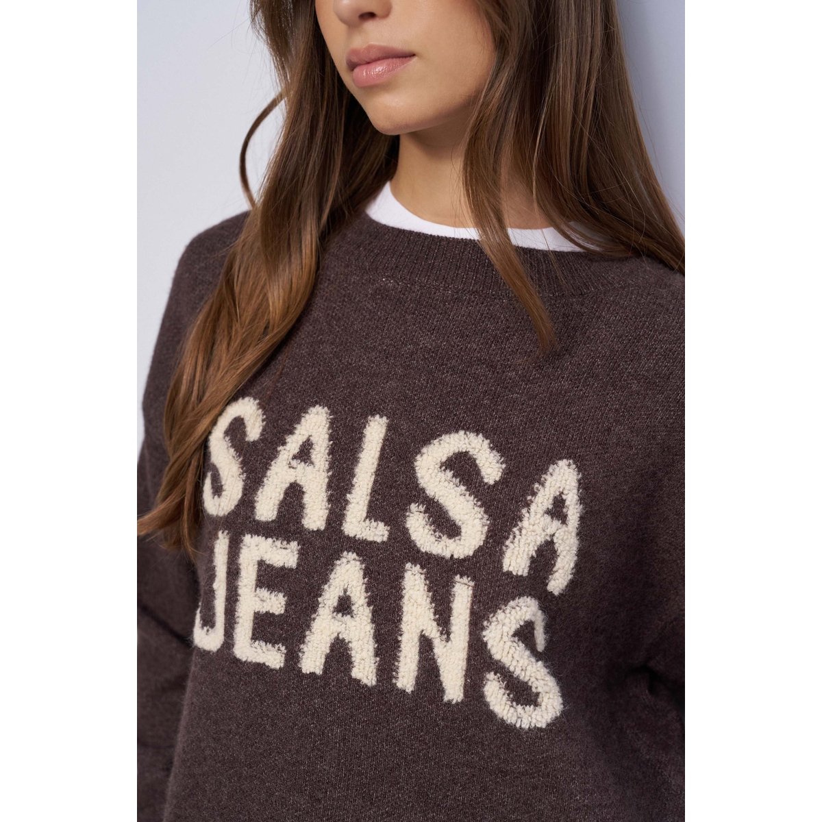PULL EN MAILLE AVEC BRANDING rouge, SALSA JEANS