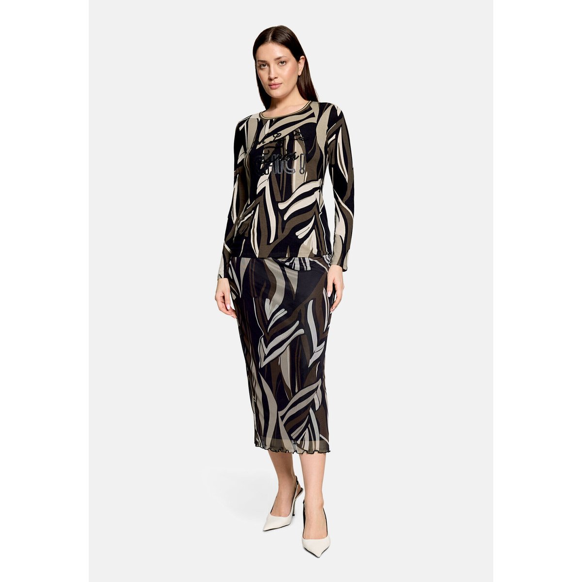 Jupe longueur midi à élastique taupe/black, BETTY BARCLAY
