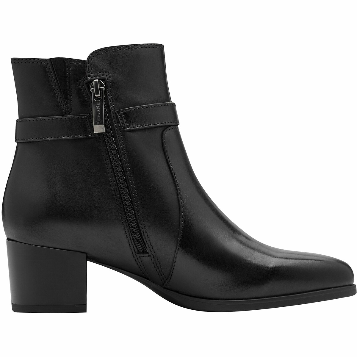 Bottines à talon en cuir noir, TAMARIS