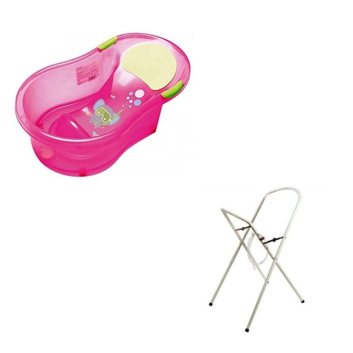 Baignoire 0-6 mois éléphant rose avec transat intégré + support à pied rose, DBB REMOND