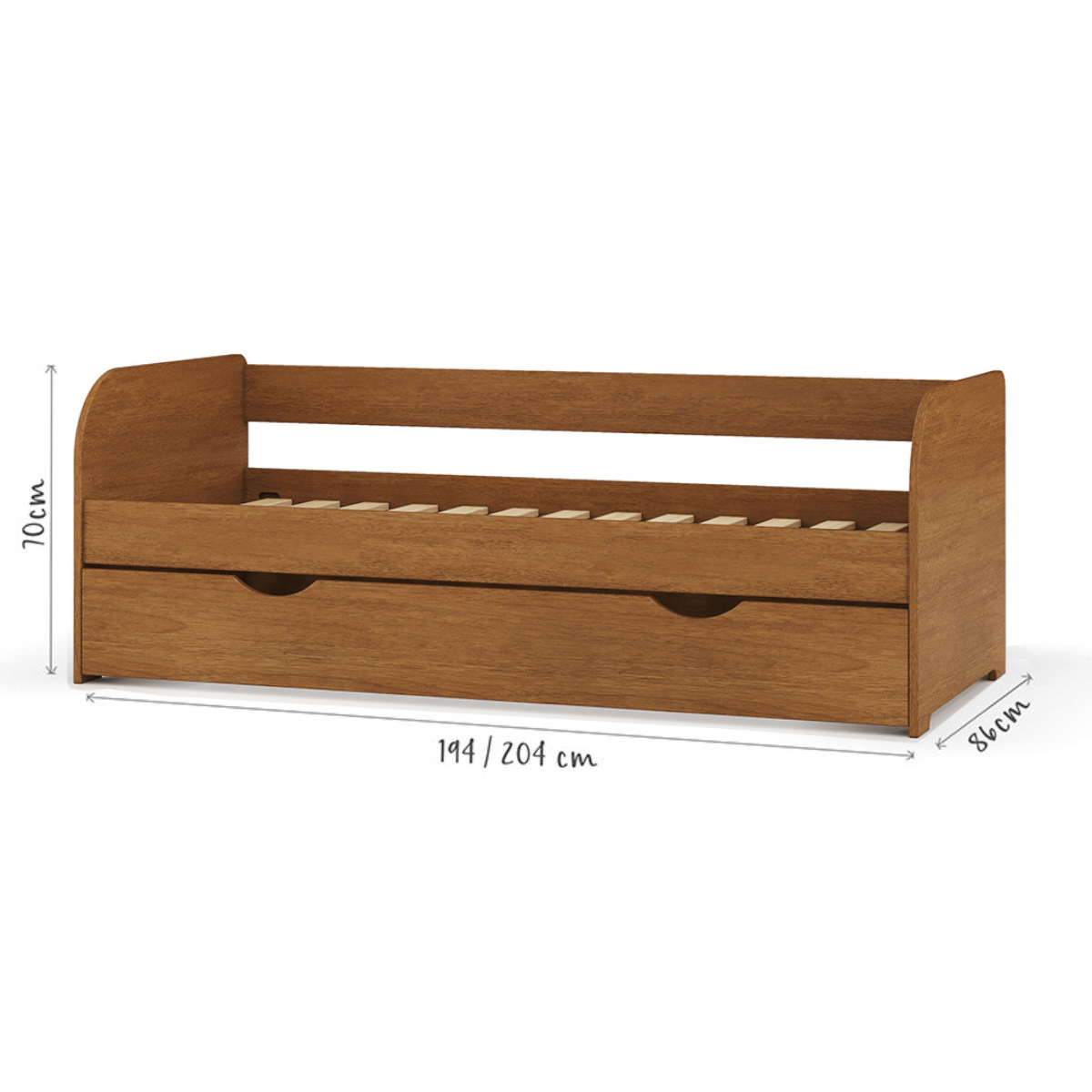 Pack lit banquette gigogne avec matelas Bois massif ZIRA noisette, AKITEN RETAIL