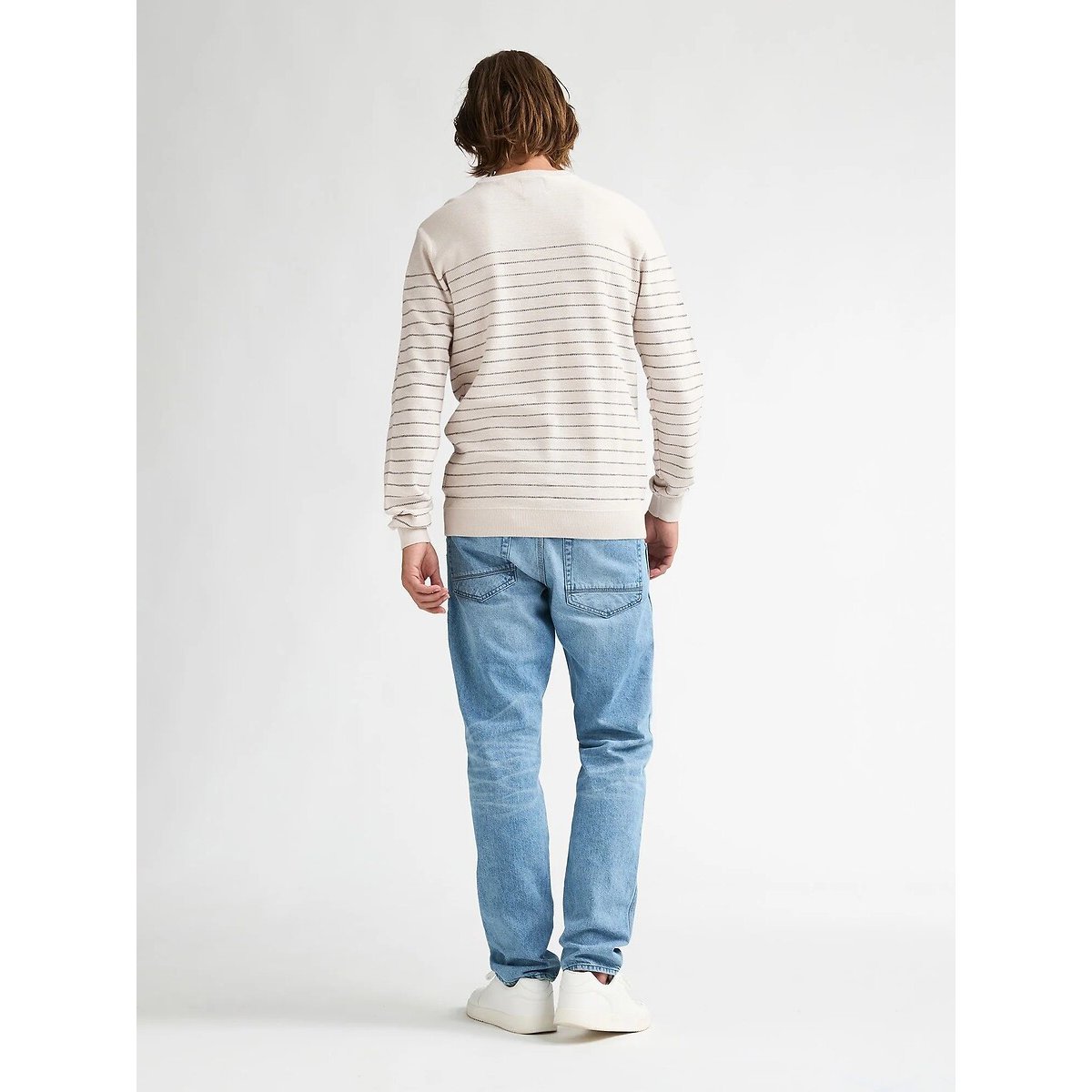 Pull en fine maille col rond ecru/marine, PETROL INDUSTRIES