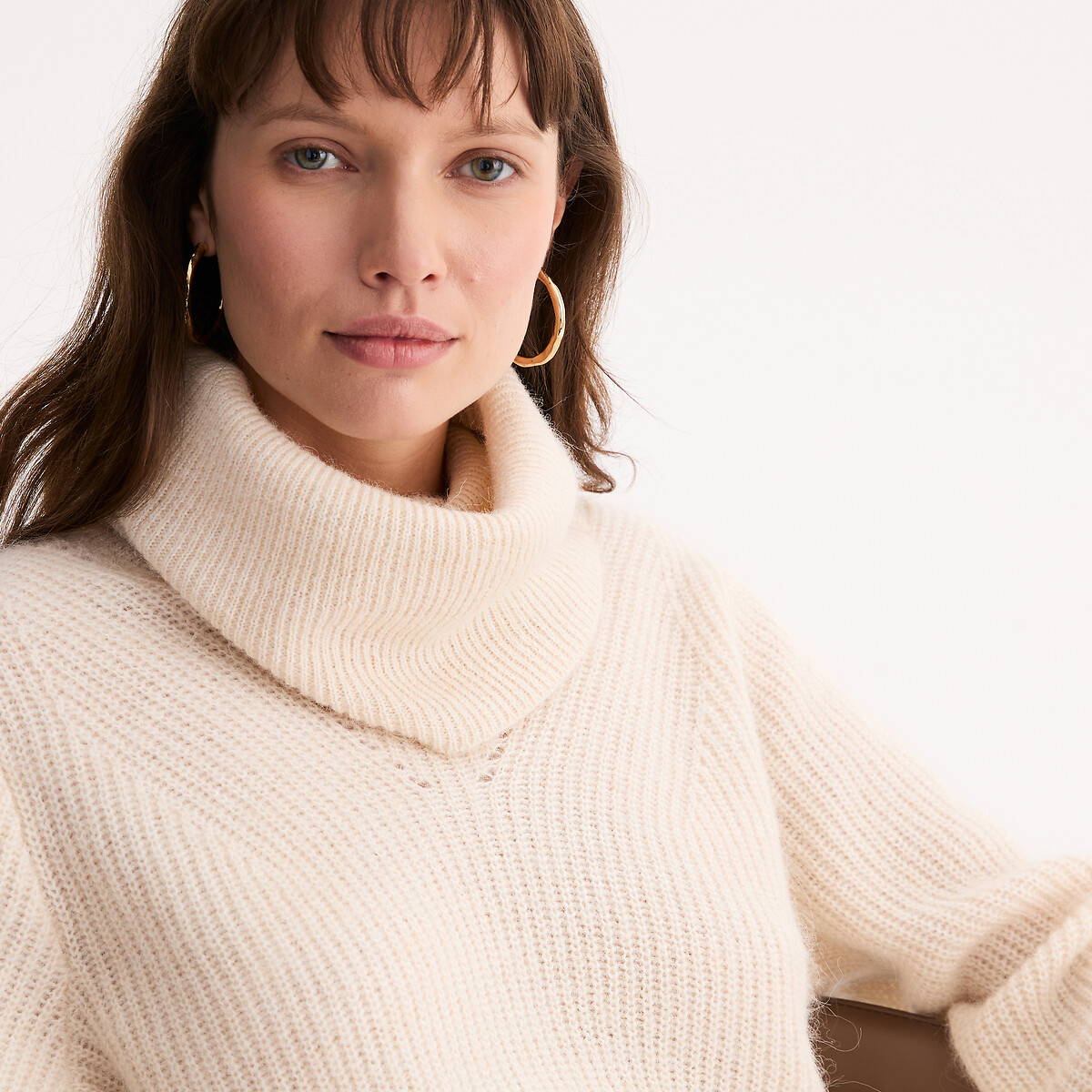 Cowl Neck Jumper in Chunky Alpaca Blend Knit ivory, ANNE WEYBURN