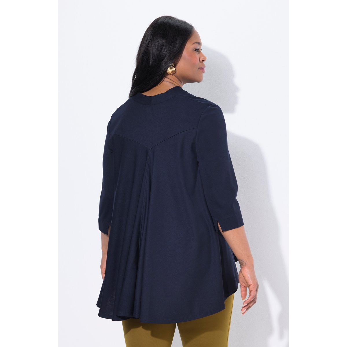 T-shirt col calice et manches 3/4 marine foncé, ULLA POPKEN