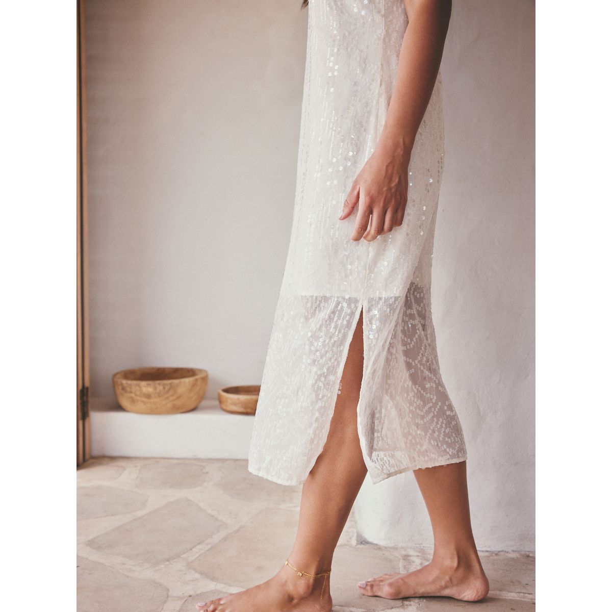 Robe midi nuisette à sequins crème, NEXT