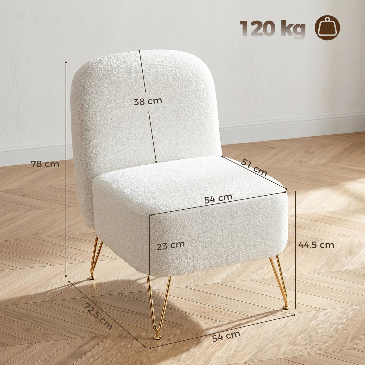 Accent Chair Tissu bouclette (100% polyester) blanc, HOMCOM