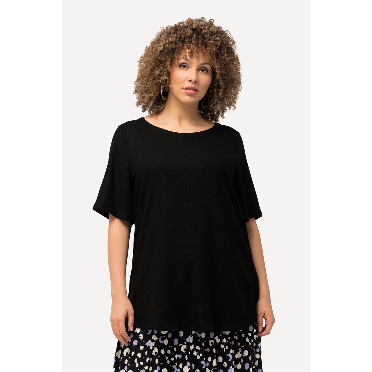 Blouse coupe évasée en lin mélangé noir, ULLA POPKEN