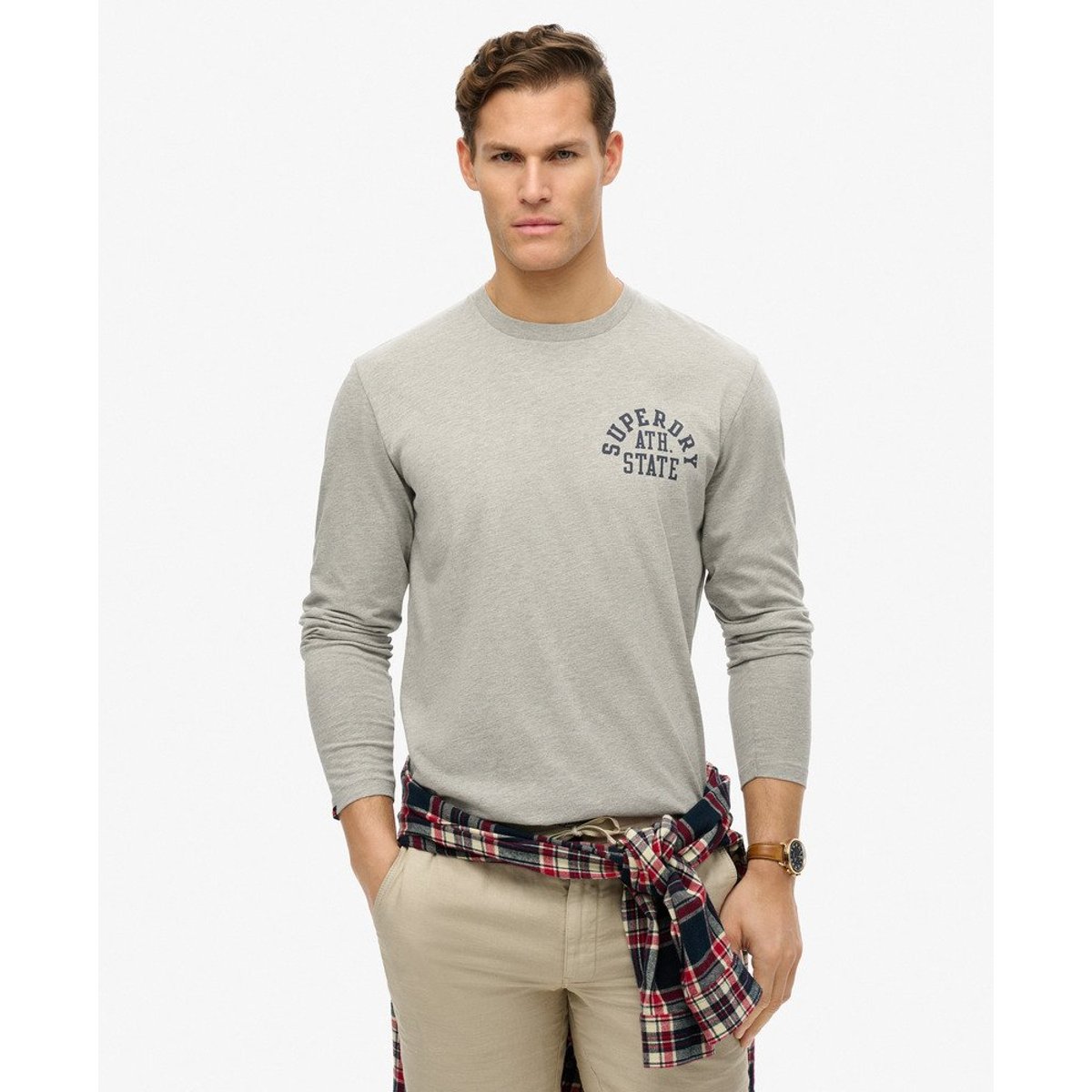 Haut à Manches Longues Athletic Essentials gris chiné, SUPERDRY