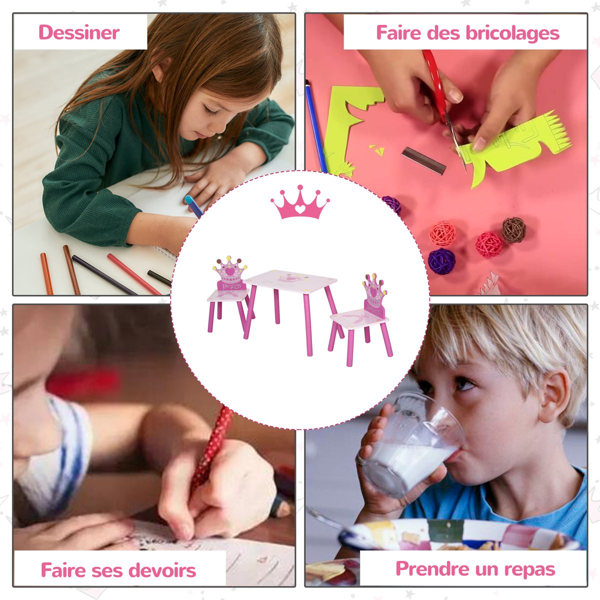 Ensemble table et chaises pour enfants MDF rose, HOMCOM