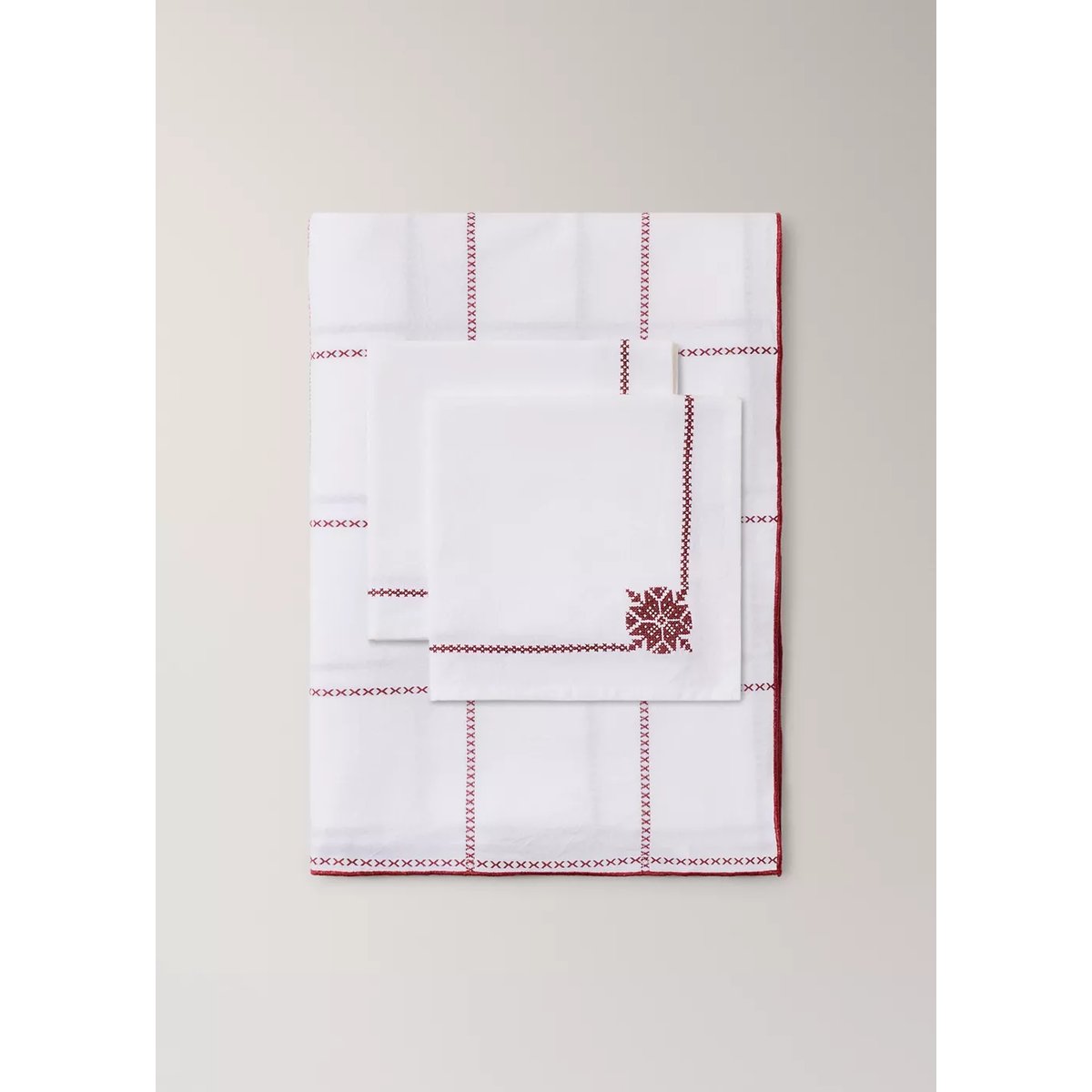 Lot de 2 serviettes de table 100 % coton avec broderie de Noël blanc, MANGO HOME