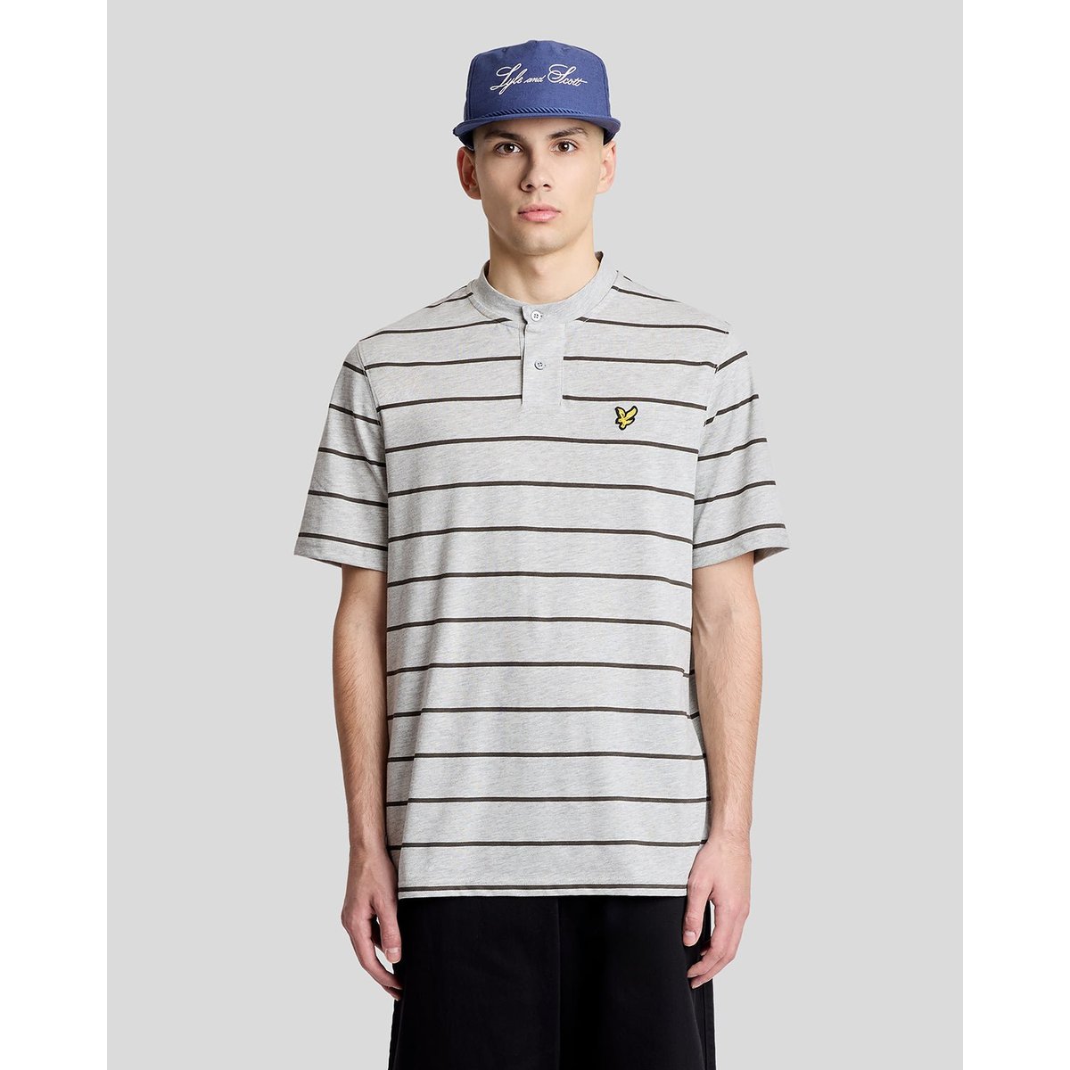 T-shirt col 2 boutons à rayures gris archive chiné, LYLE & SCOTT